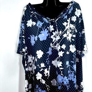 Lane Bryant Black & White Polka Dot Formal Blouse, V-Neck, Short Sleeves, 26/28